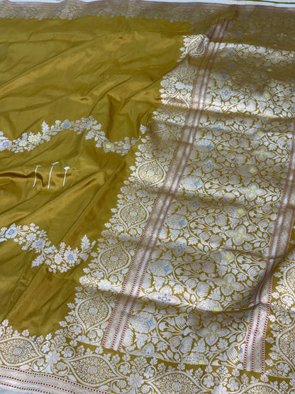 Yellow Banarasi Modern Necklace Jaal Saree
