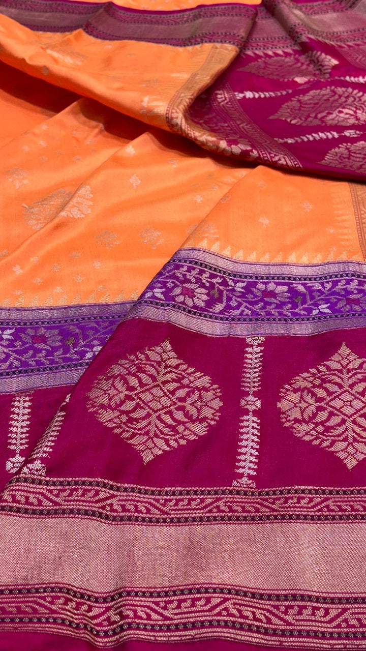 Festive Orange Pure Banarasi Ektara  Silk Handwoven Saree