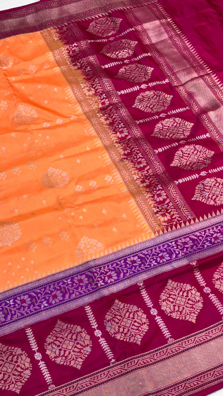 Festive Orange Pure Banarasi Ektara  Silk Handwoven Saree