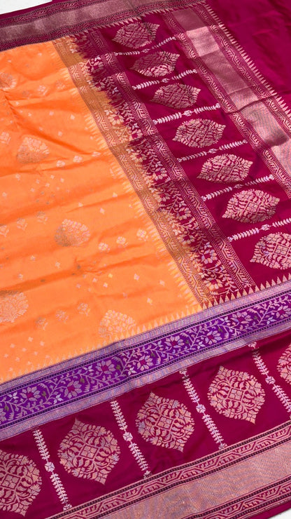 Festive Orange Pure Banarasi Ektara  Silk Handwoven Saree