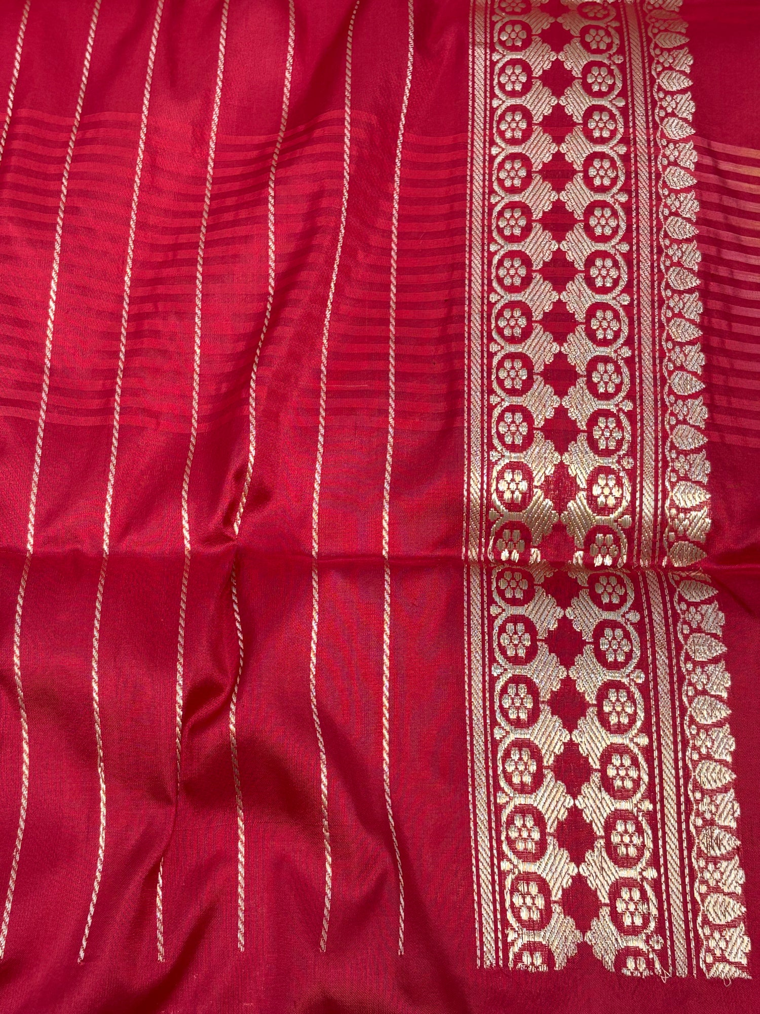 Modern Banarasi Cream Tissue Silk Saree with Red Banarasi Border