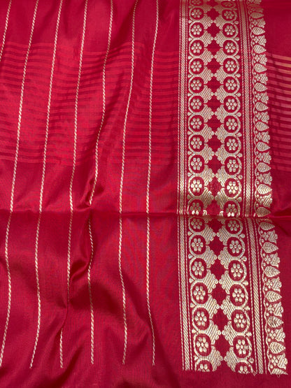 Modern Banarasi Cream Tissue Silk Saree with Red Banarasi Border