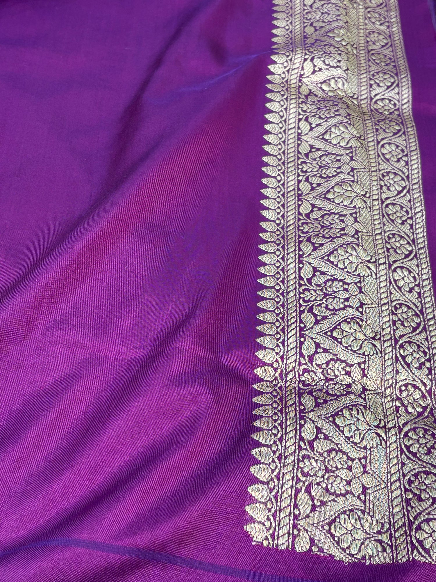 Pink Ektara Pure Katan Silk Banarasi Saree with Purple Katan Silk Border