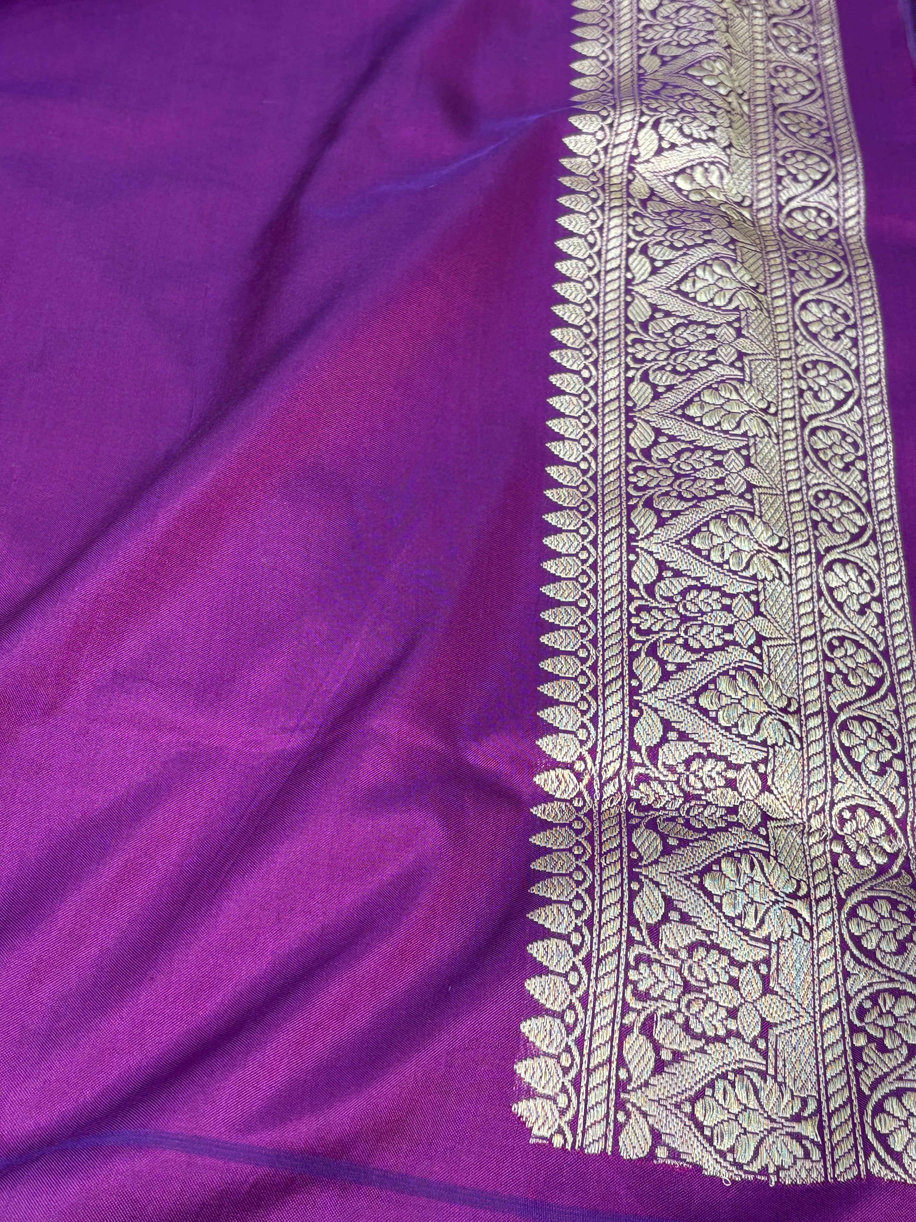 Pink Ektara Pure Katan Silk Banarasi Saree with Purple Katan Silk Border