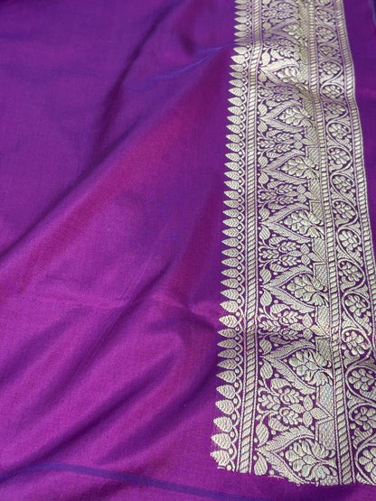 Pink Ektara Pure Katan Silk Banarasi Saree with Purple Katan Silk Border