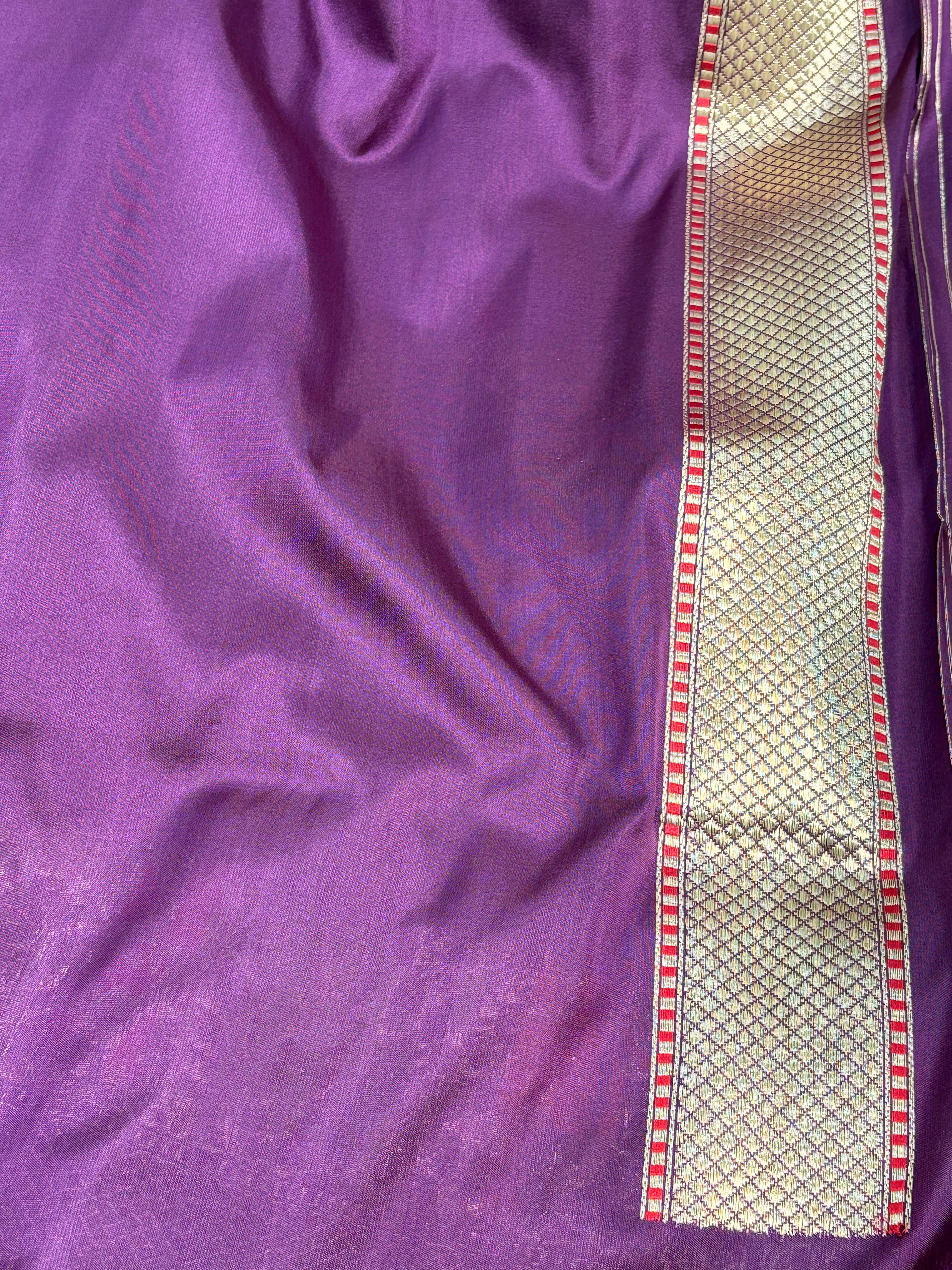 Purple Banarasi Handwoven Pure Katan Silk Saree with Rich Meenakari Border and Pallu