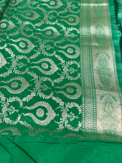 Navy Blue Kadhiyal Banarasi Katan Silk Saree with Parrot Green Katan Silk Border