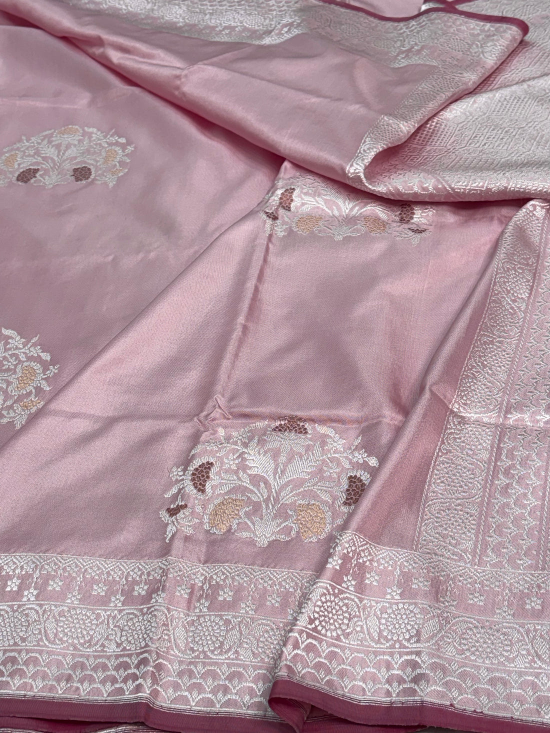 Baby Pink Handloom Pure Katan Silk Ektara Weaving Saree