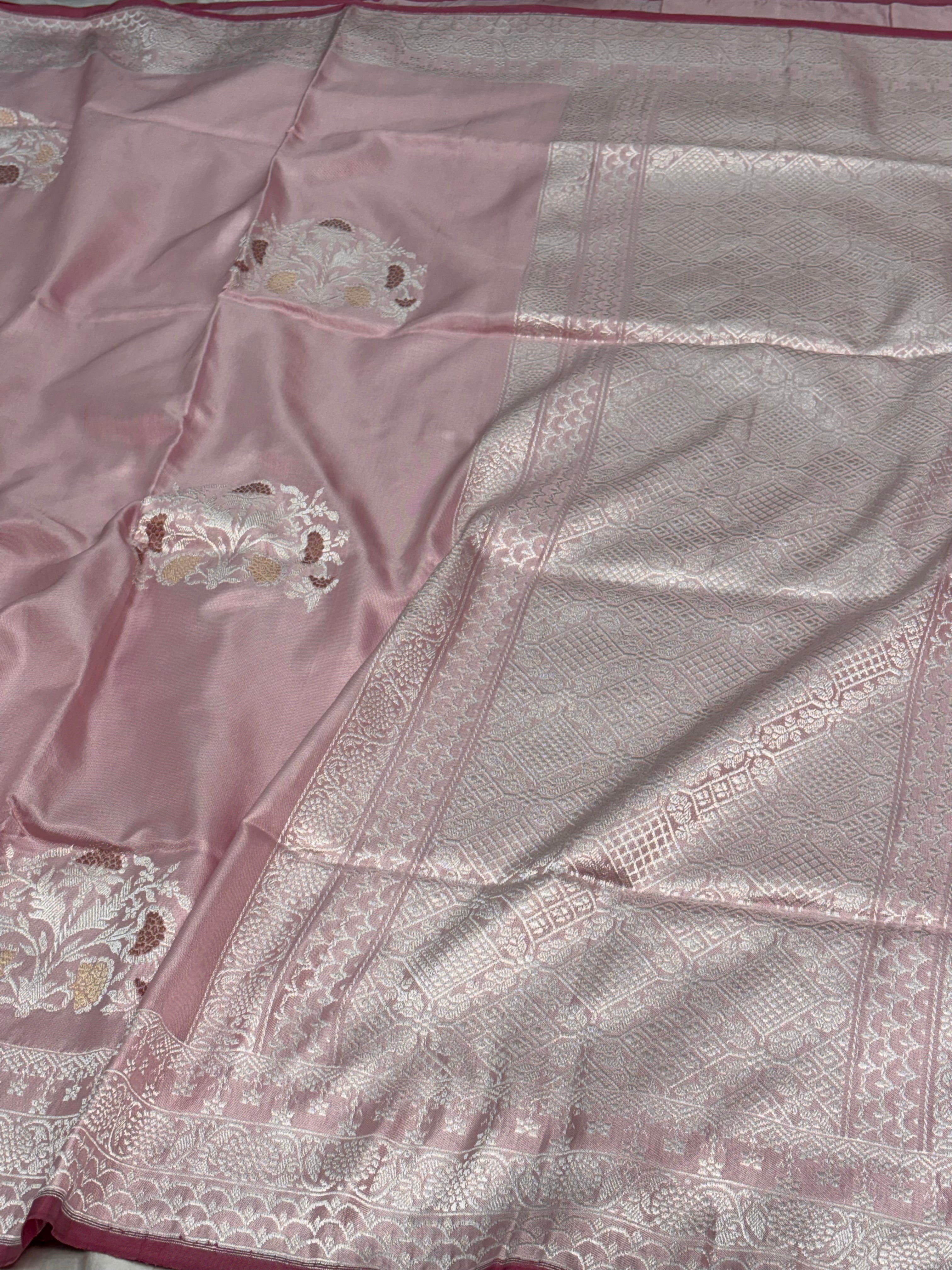 Baby Pink Handloom Pure Katan Silk Ektara Weaving Saree