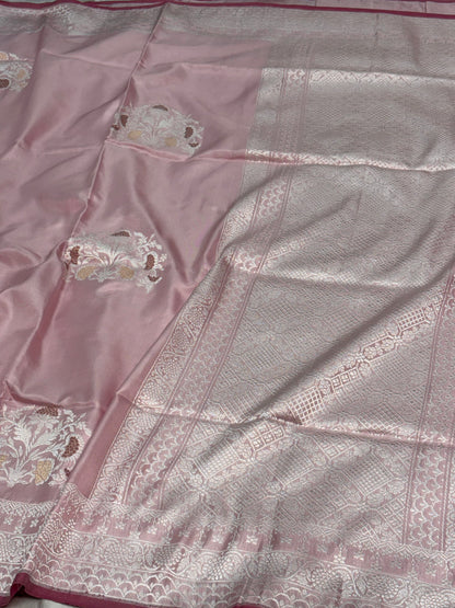 Baby Pink Handloom Pure Katan Silk Ektara Weaving Saree