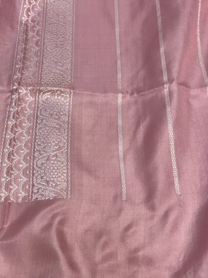 Baby Pink Handloom Pure Katan Silk Ektara Weaving Saree
