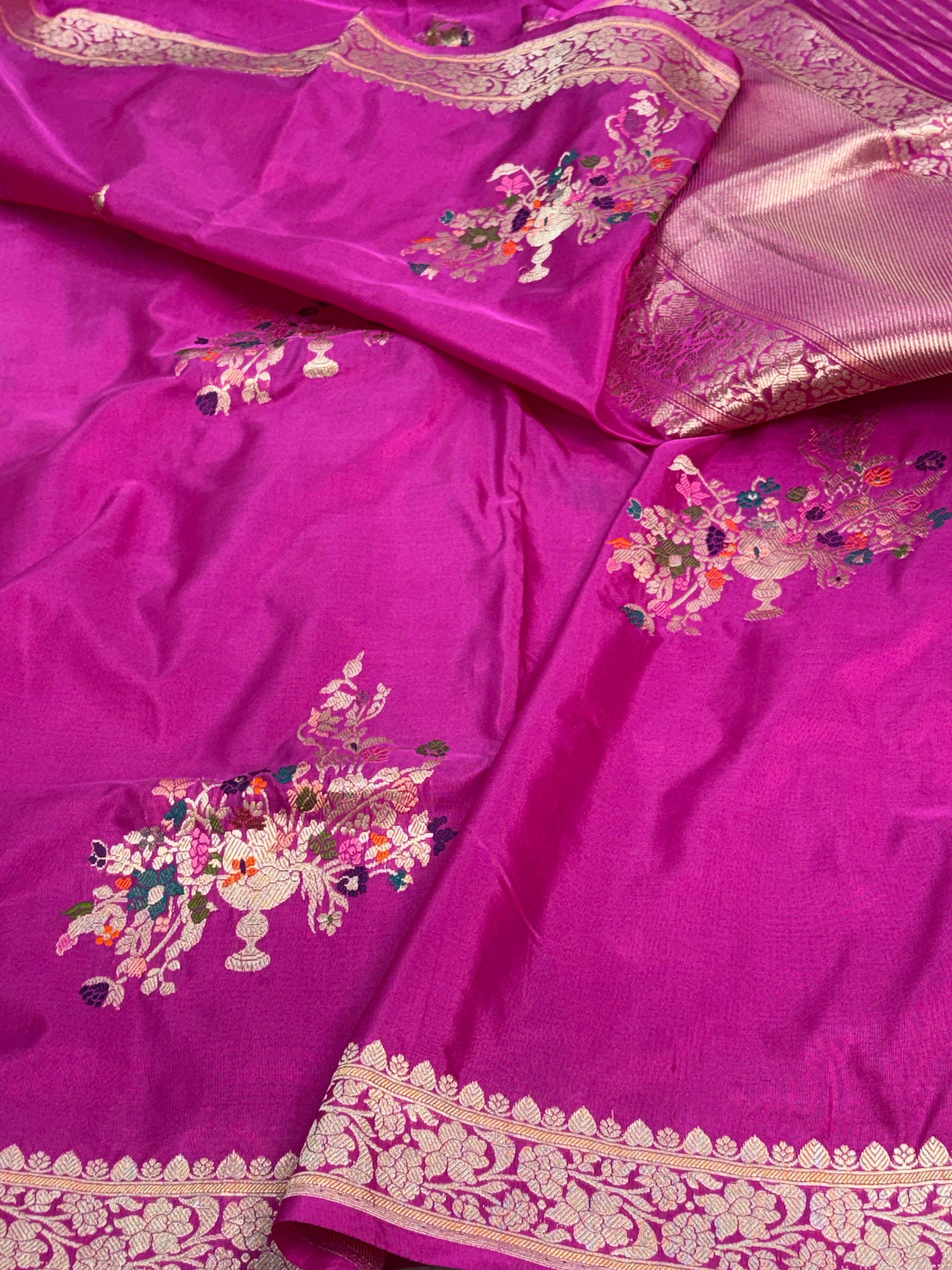 Pink Banarasi Katan Silk Gulfam Buta Meenakari Saree