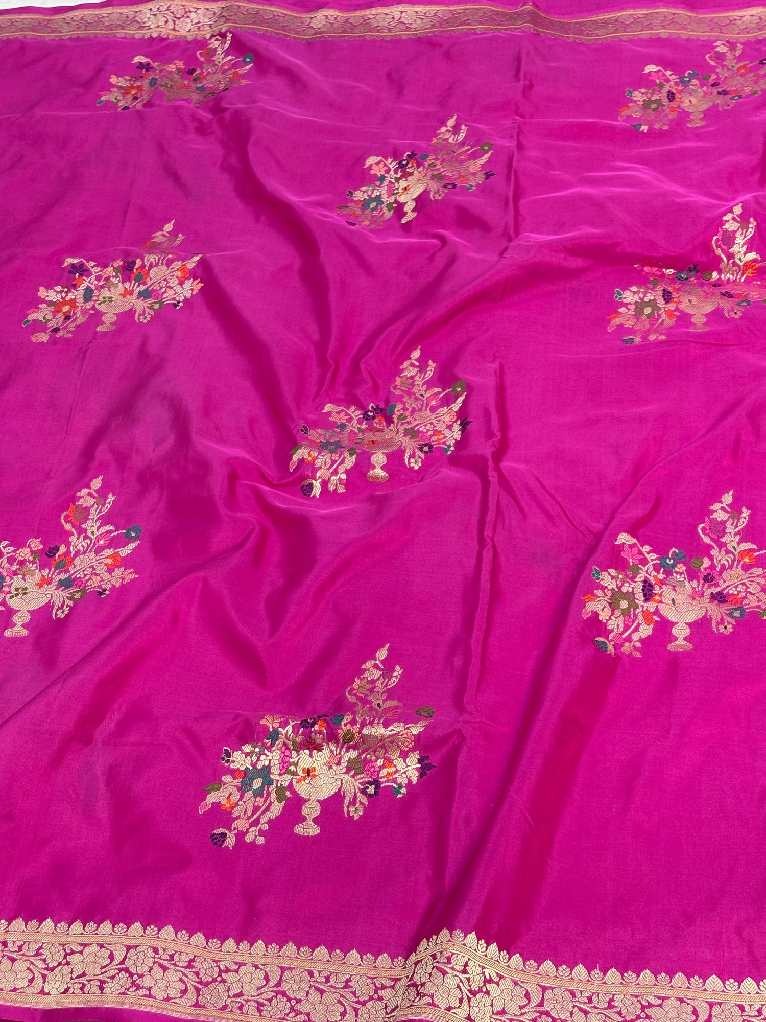 Pink Banarasi Katan Silk Gulfam Buta Meenakari Saree