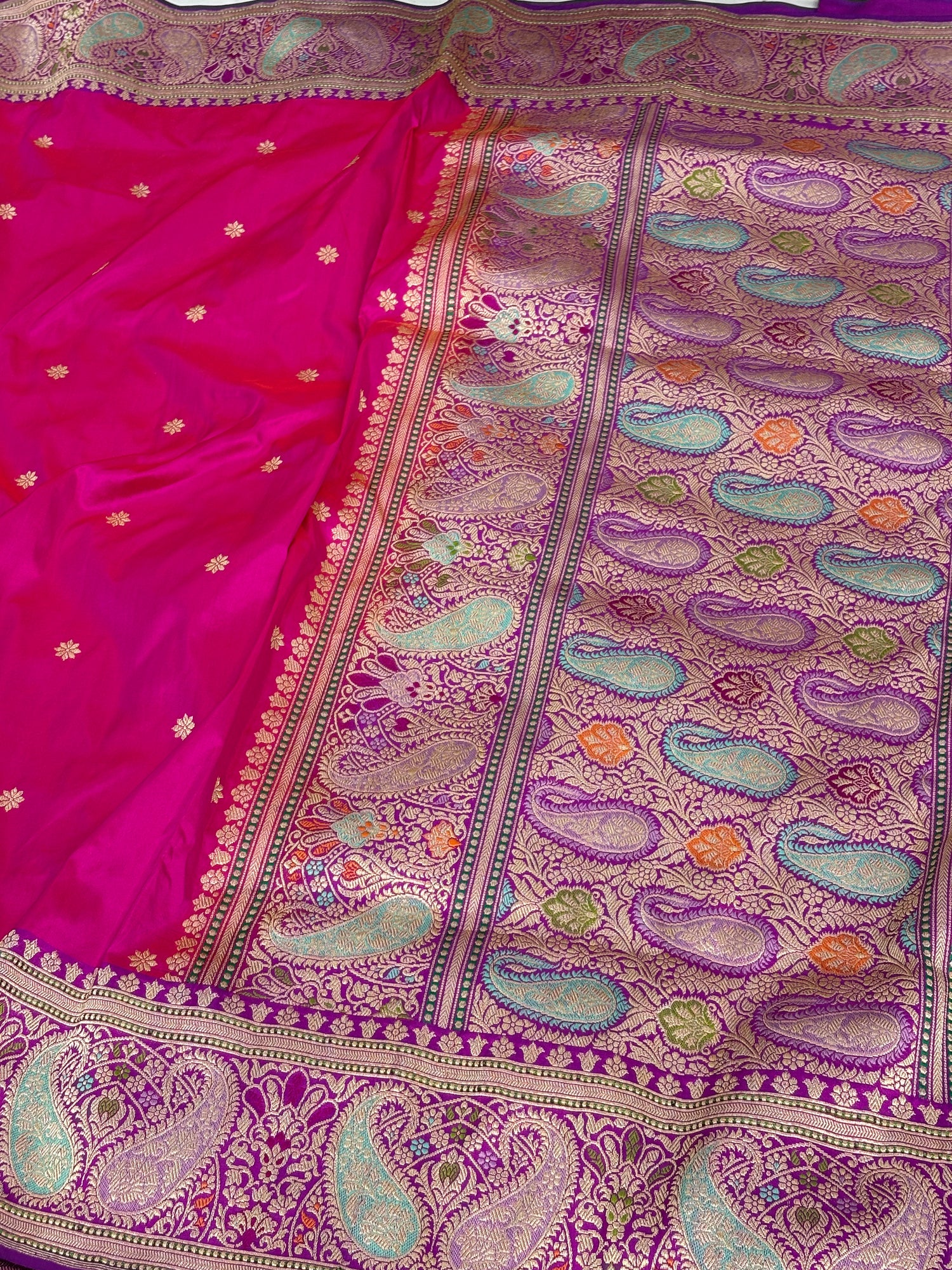 Pink Traditional Banarasi Katan Silk Saree with Paisley Meenakari Border and Pallu
