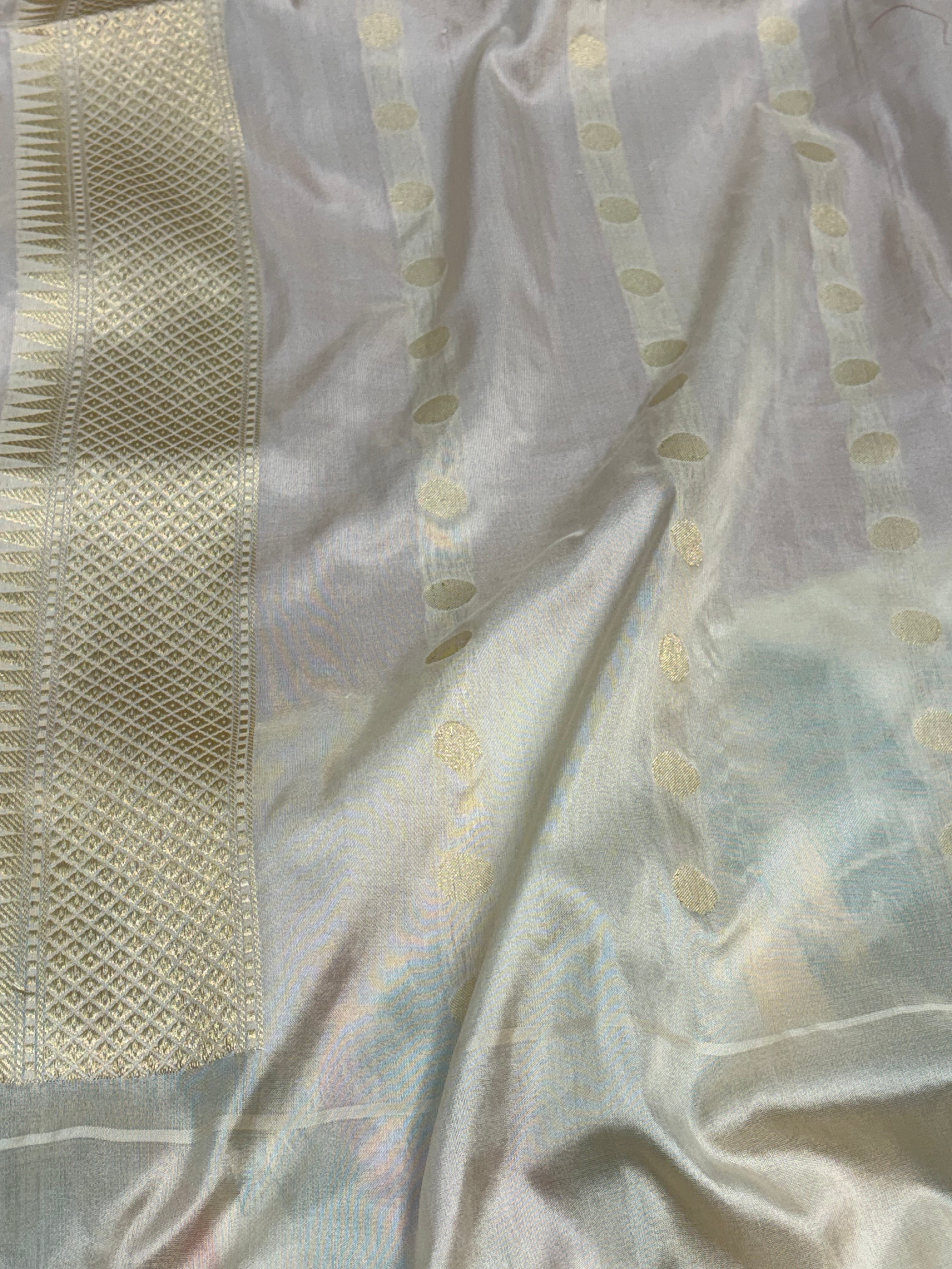 Red Kadhiyal Banarasi Katan Silk Saree with Meenakari White Katan Silk