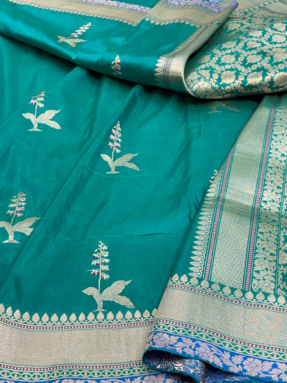 Rama Green Banarasi Pure Katan Silk Saree