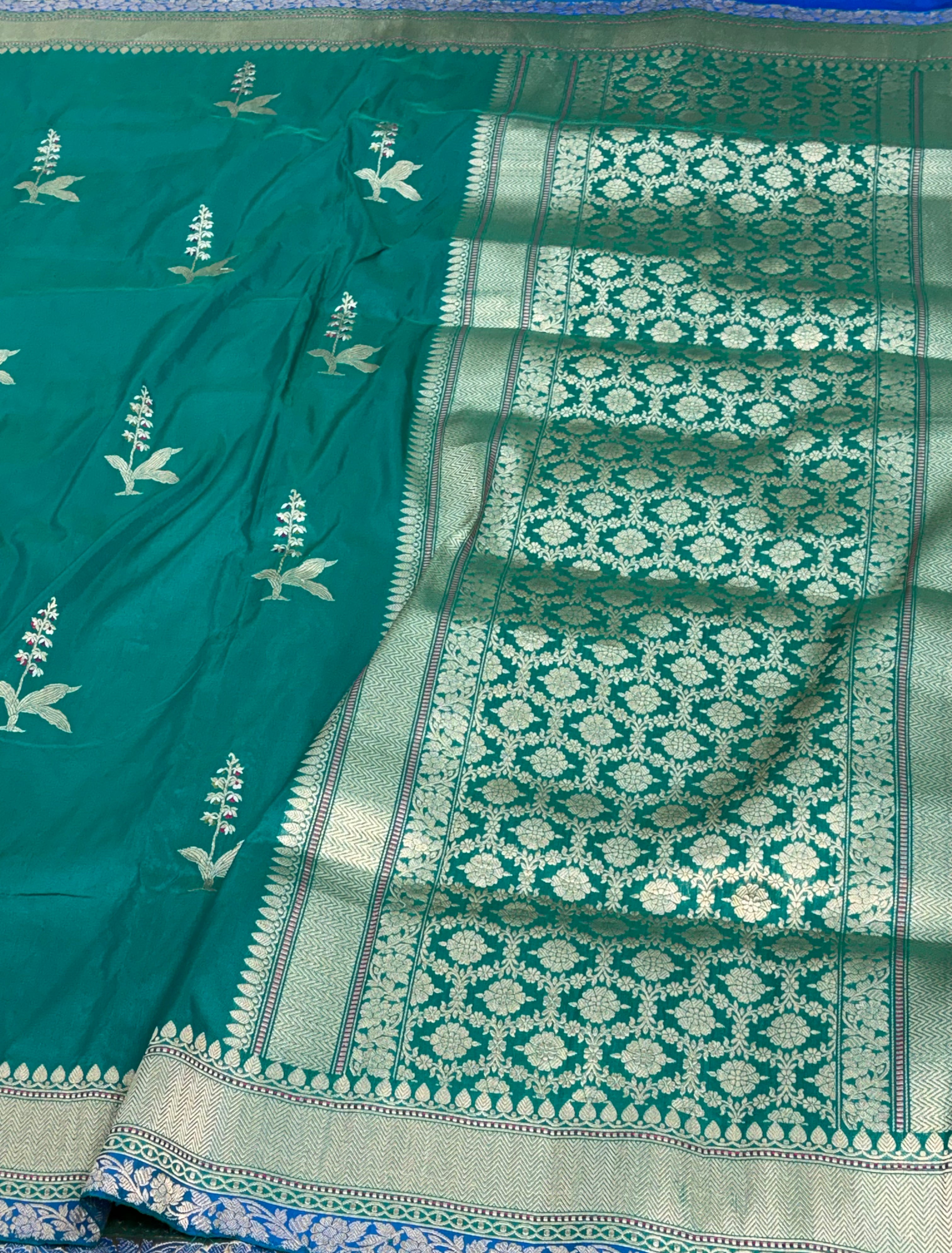 Rama Green Banarasi Pure Katan Silk Saree