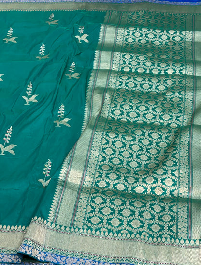 Rama Green Banarasi Pure Katan Silk Saree