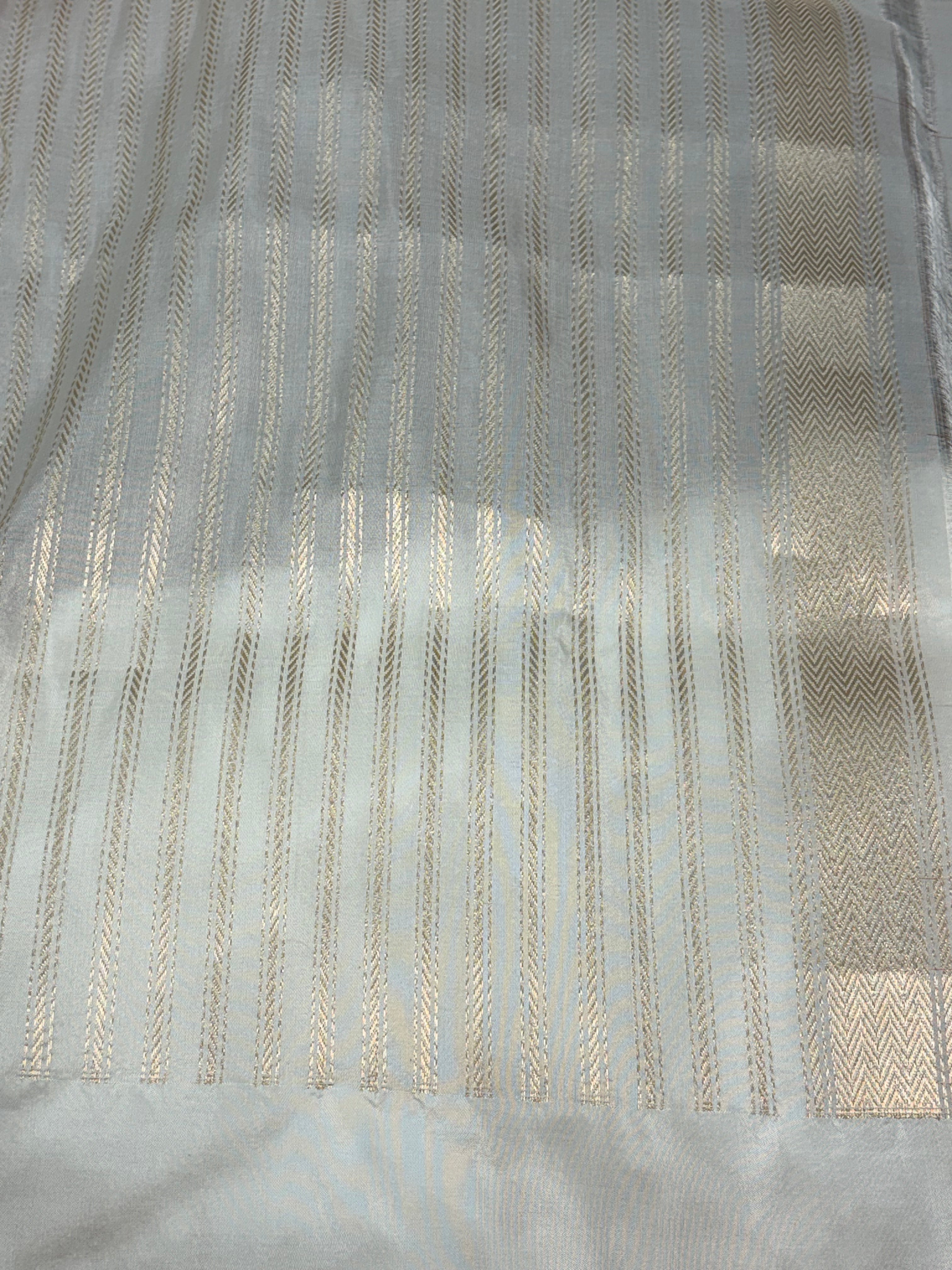 Ivory Modern Handloom Banarasi Brocade Saree with Kadhiyal Meenakari Floral Border