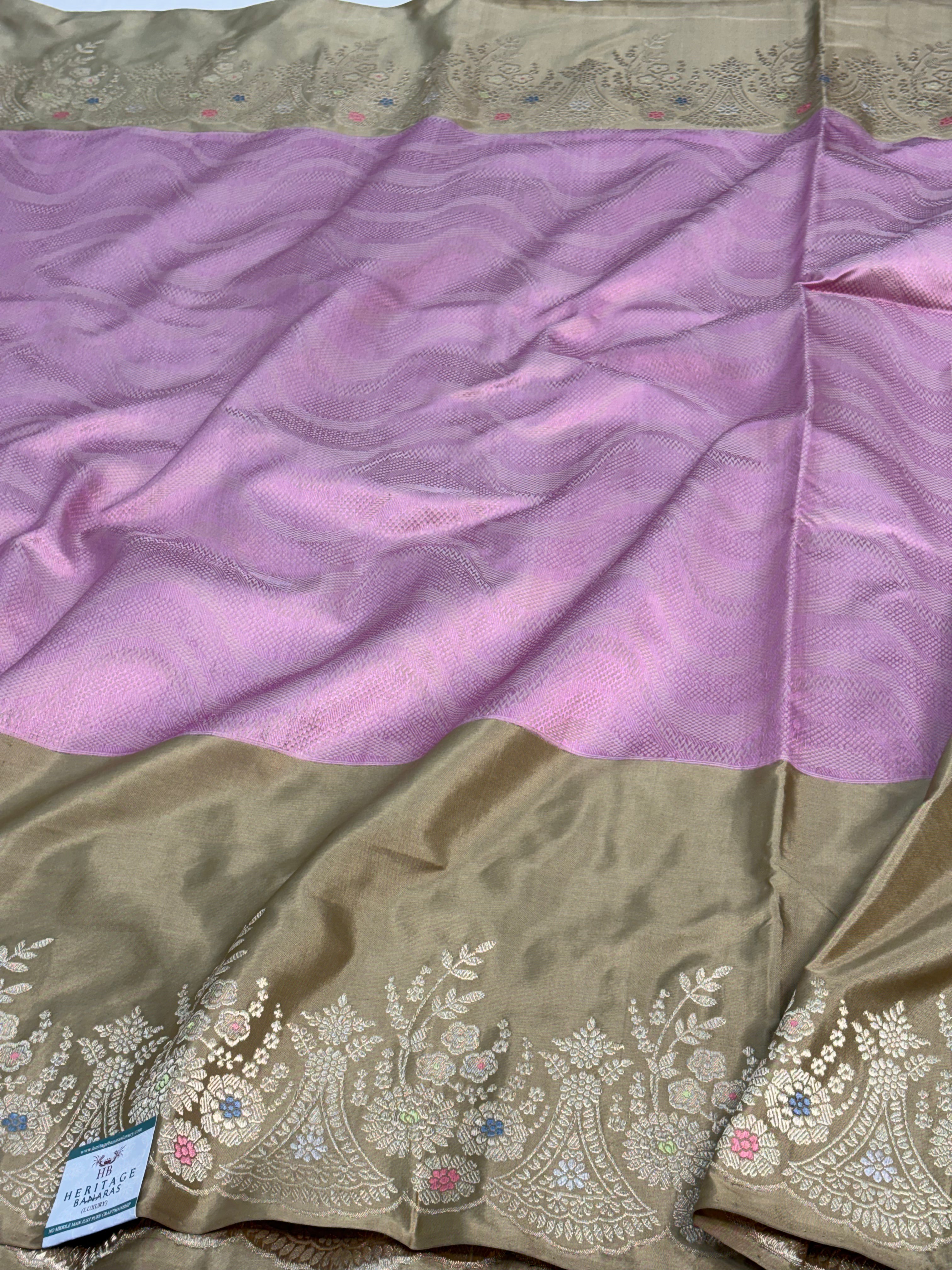 Pink Handwoven Modern Banarasi Pink Brocade Saree with Meenakari Border