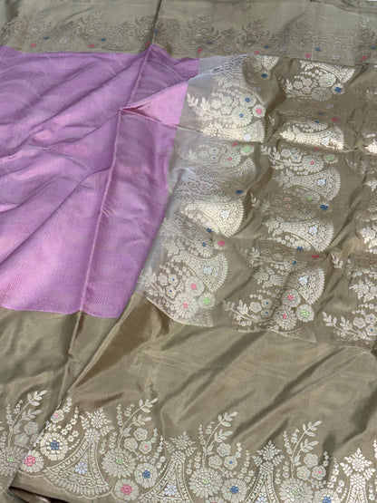 Pink Handwoven Modern Banarasi Pink Brocade Saree with Meenakari Border