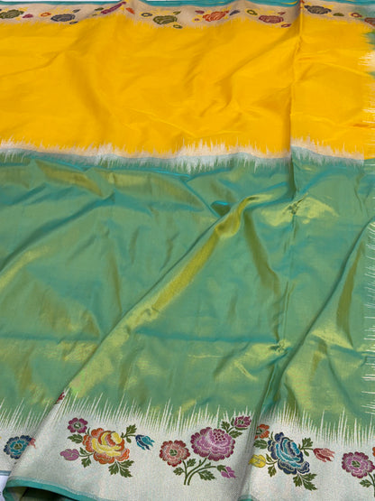 Handwoven Dual Colour Banarasi Saree with Meenakari Gulab Buta Border