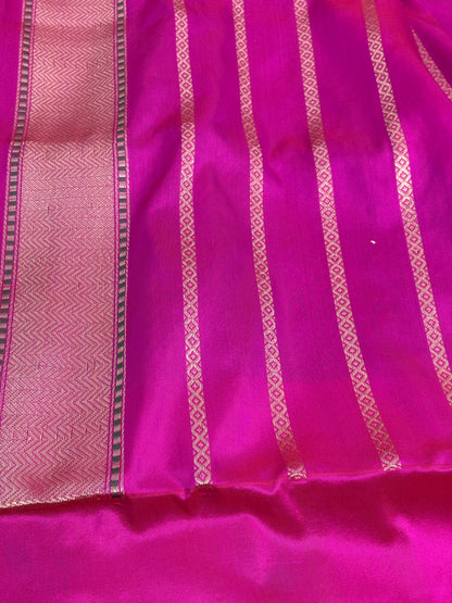 Royal Blue Handwoven Banarasi  Rupa Sona Saree with Pink Kadhiyal Meenakari Border