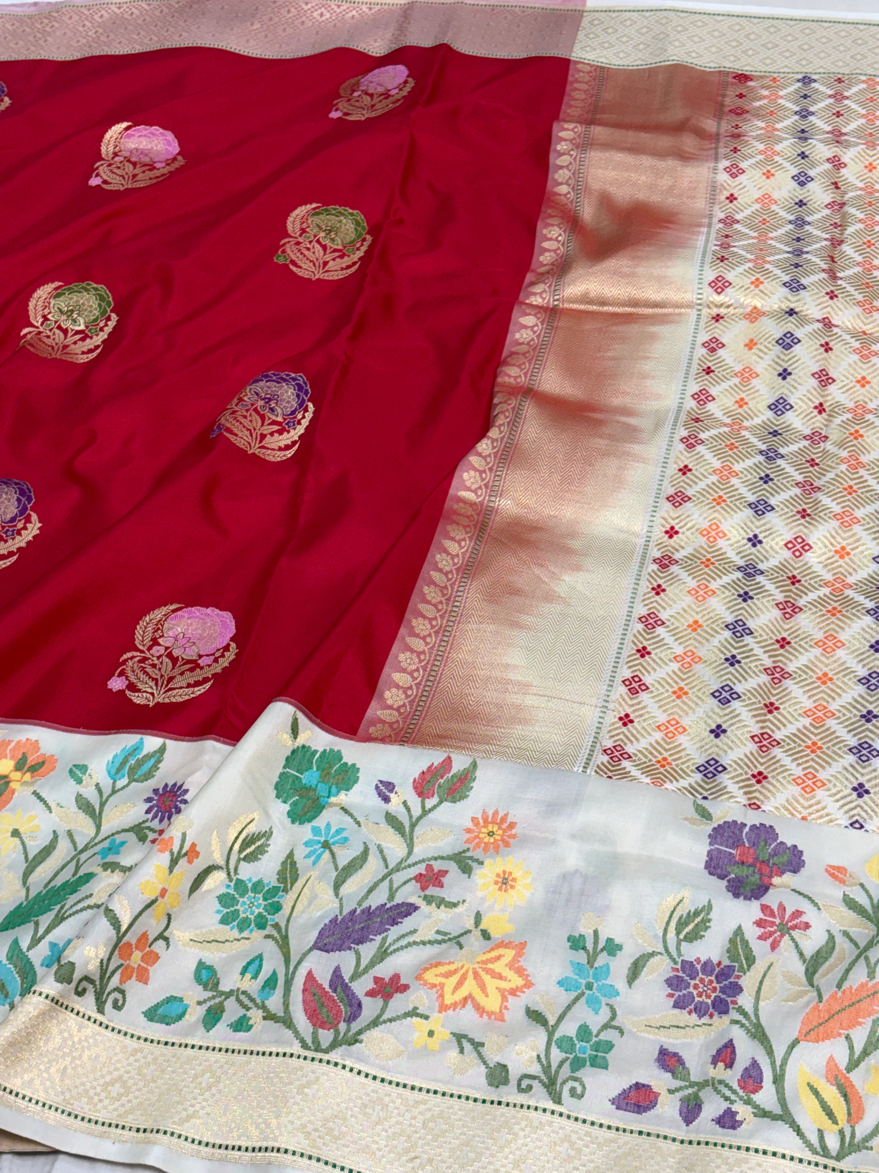 Red Kadhiyal Banarasi Saree
