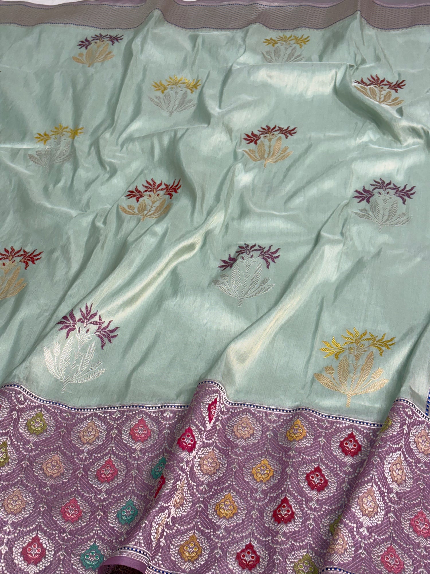 Sky Blue Tissue Kadhiyal Banarasi Saree with Meenakari Banarasi border