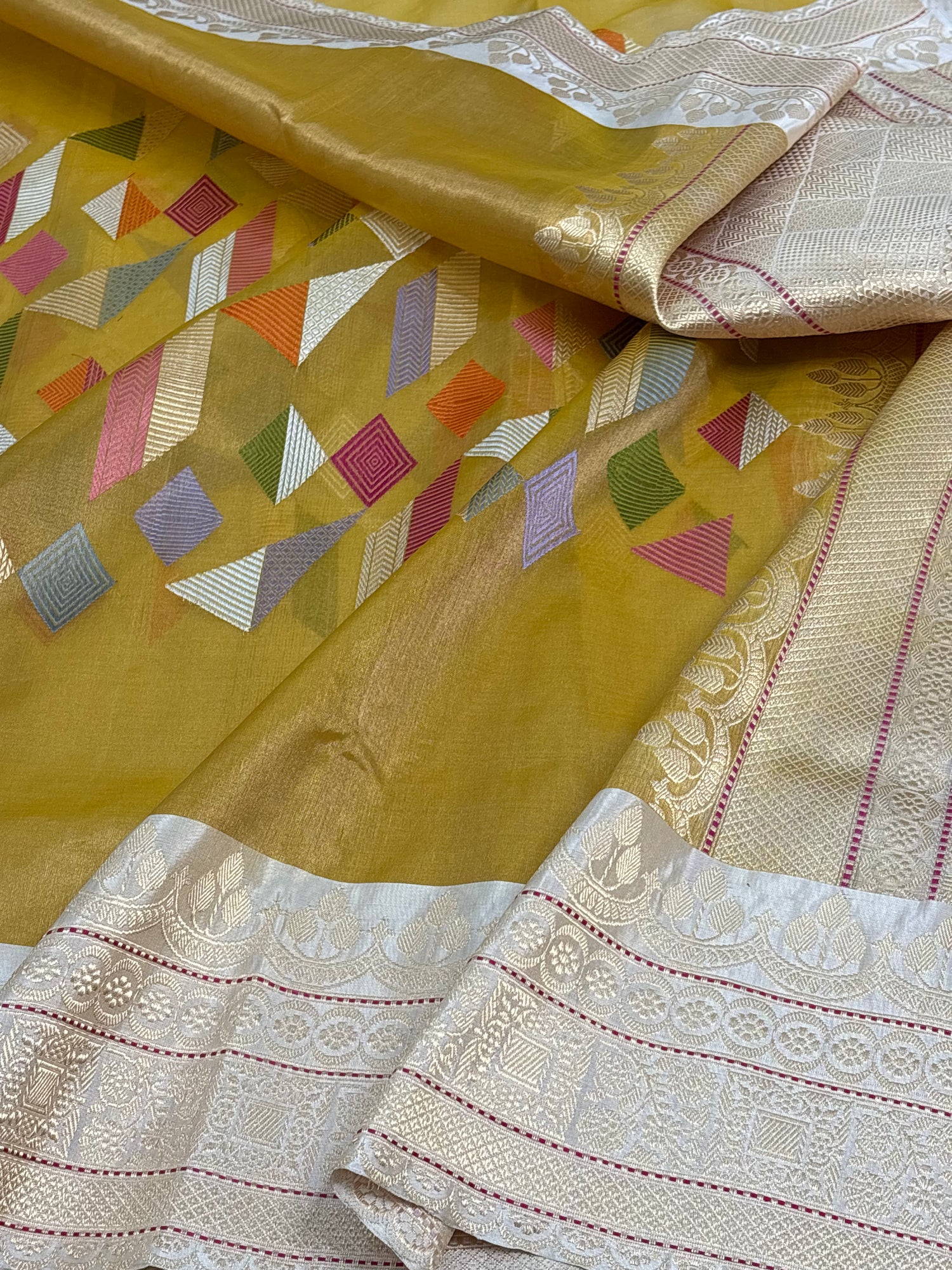 Modern Mustard Gold Handwoven Tissue Banarasi Saree