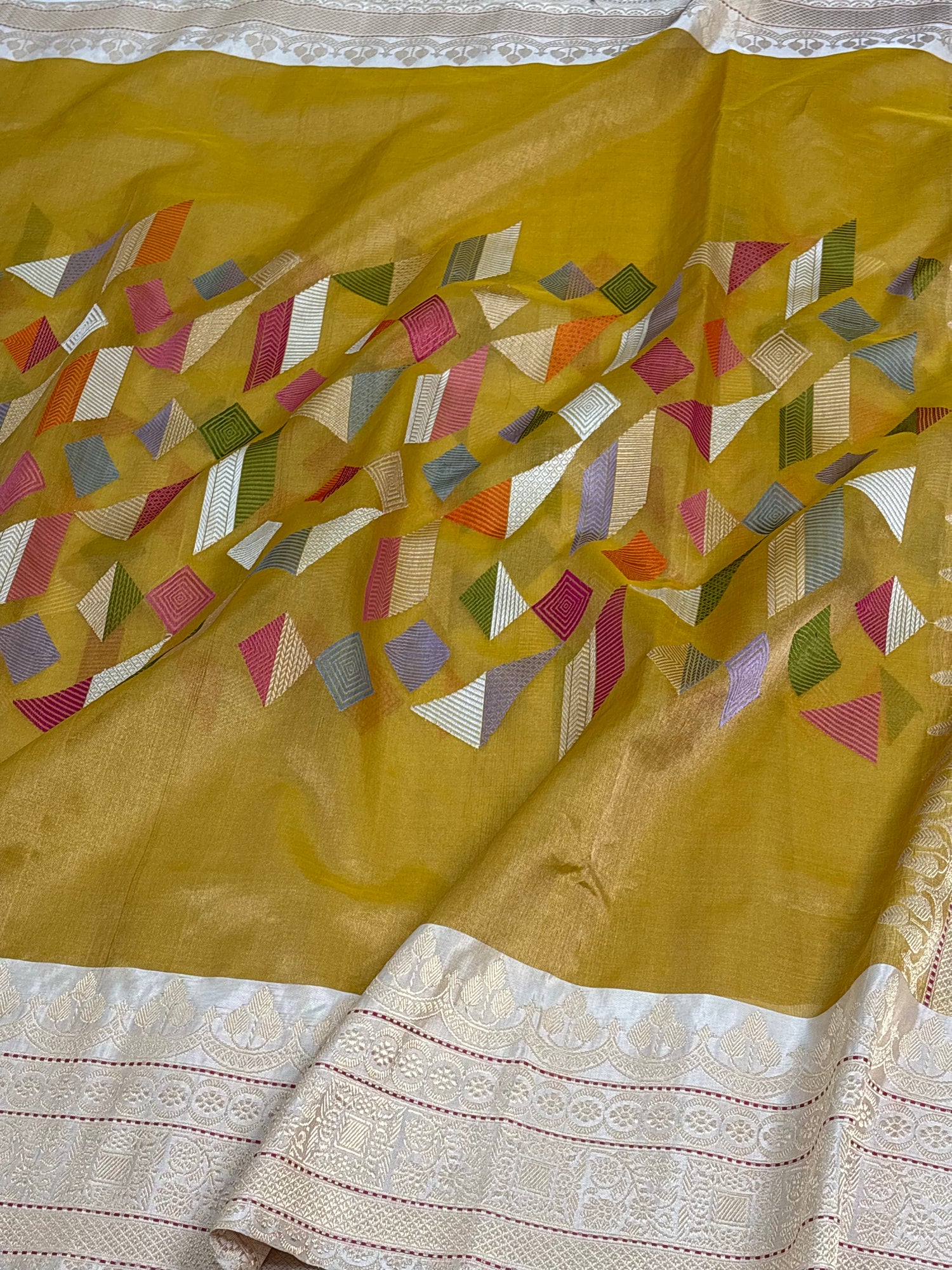 Modern Mustard Gold Handwoven Tissue Banarasi Saree