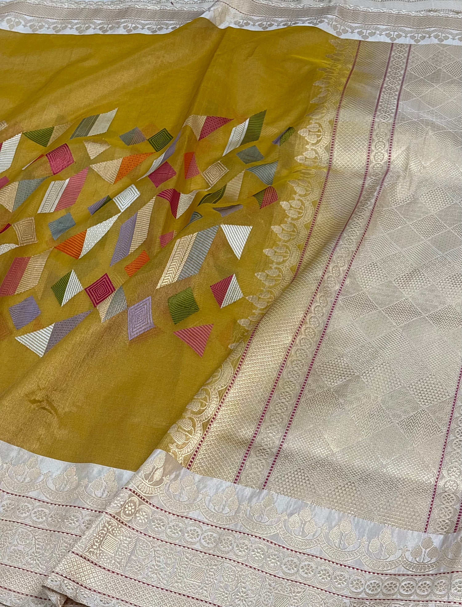 Modern Mustard Gold Handwoven Tissue Banarasi Saree