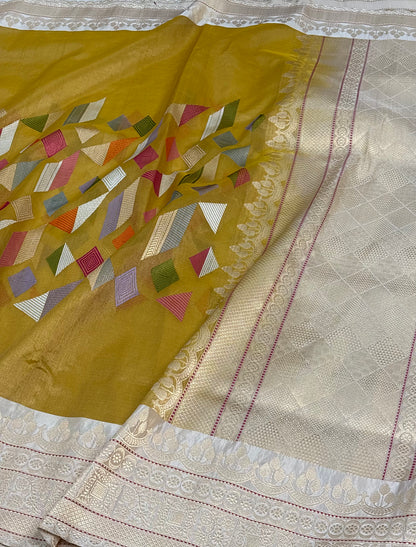 Modern Mustard Gold Handwoven Tissue Banarasi Saree