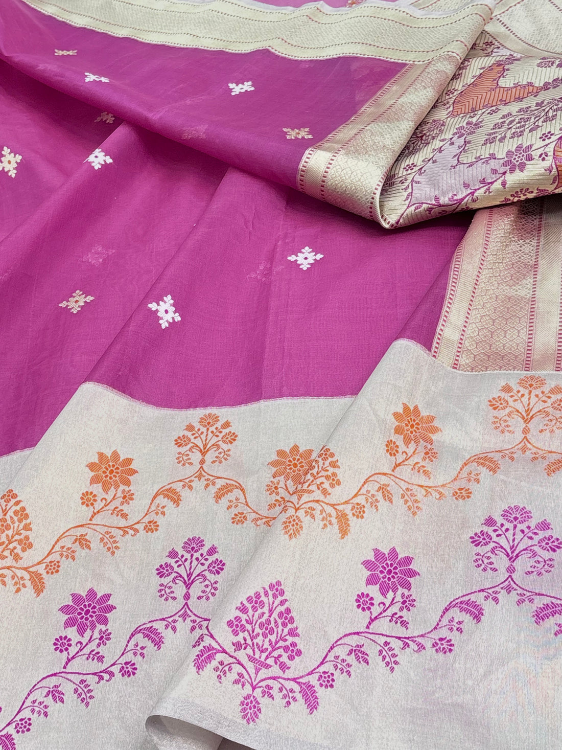 Pink Kora Kadhiyal Banarasi Saree