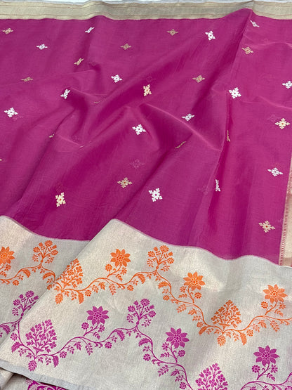 Pink Kora Kadhiyal Banarasi Saree