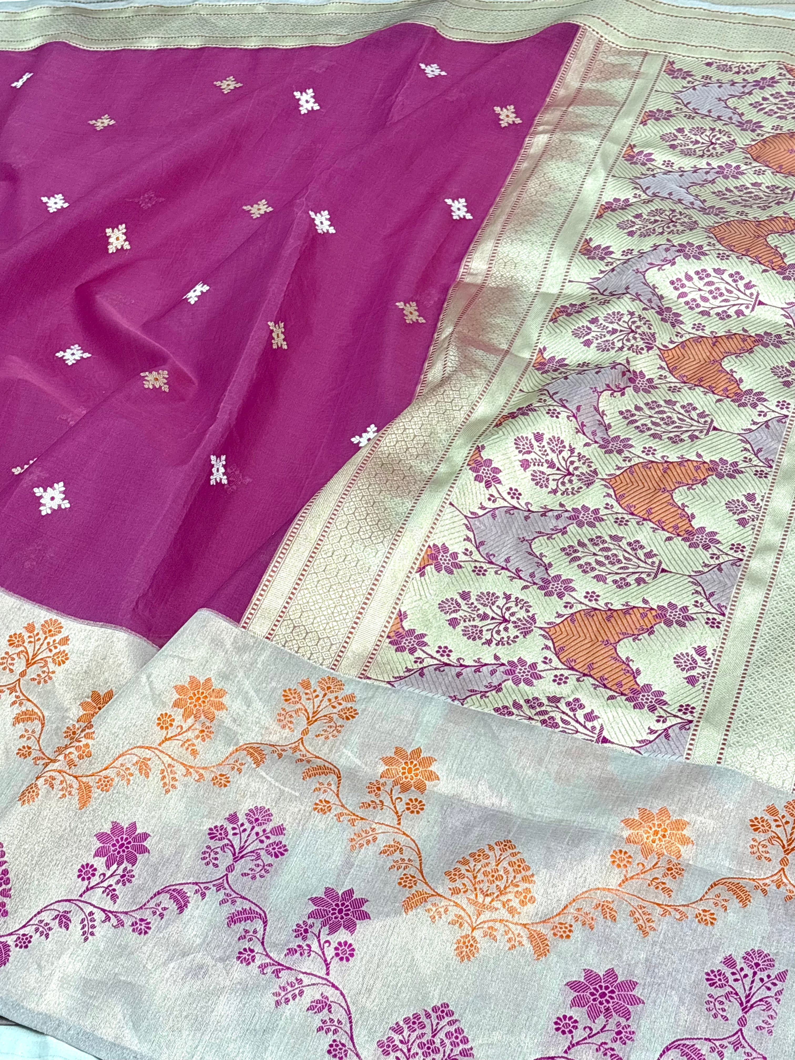 Pink Kora Kadhiyal Banarasi Saree