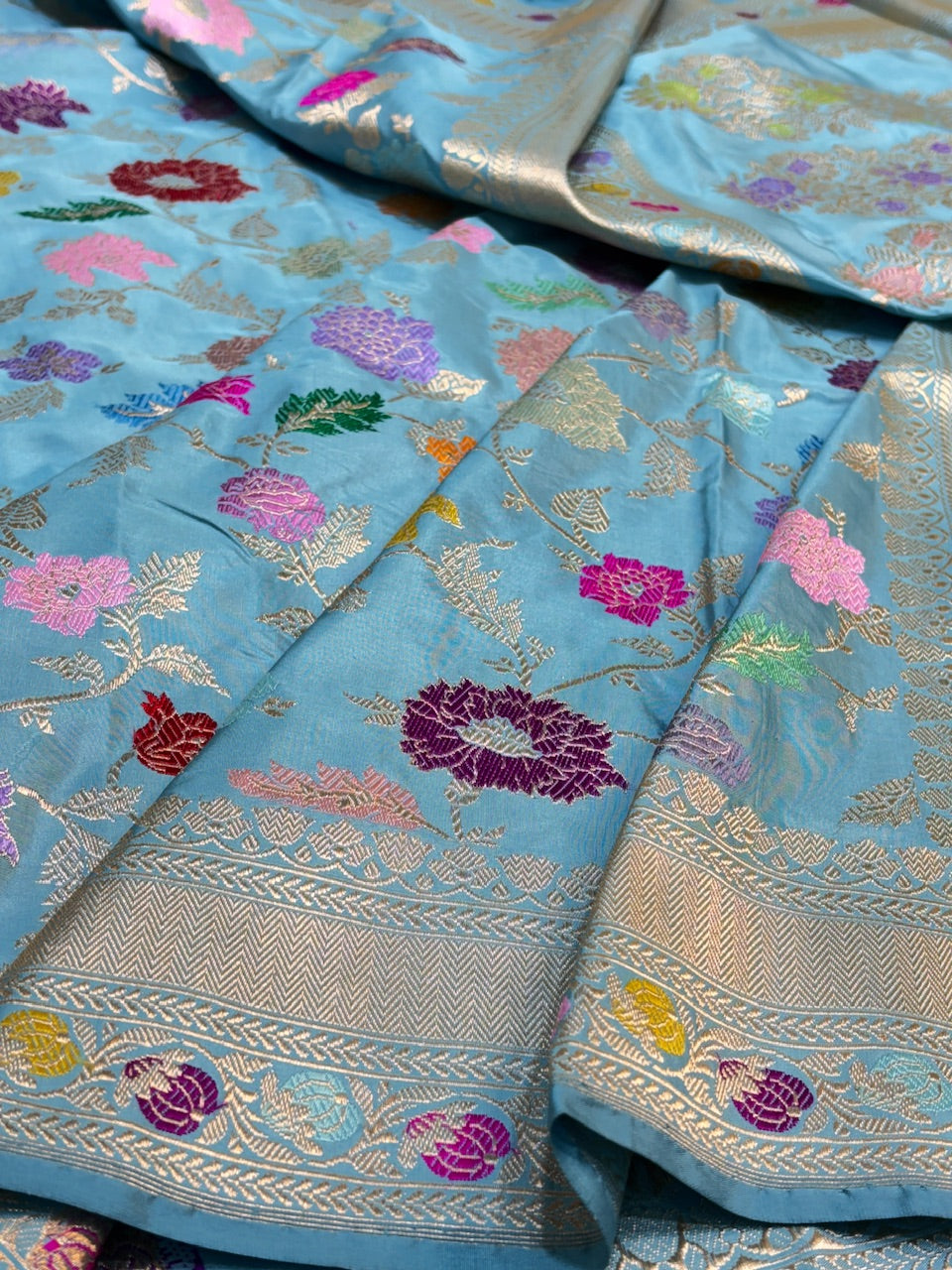 Blue Pure Banarasi Katan Silk Handloom Saree
