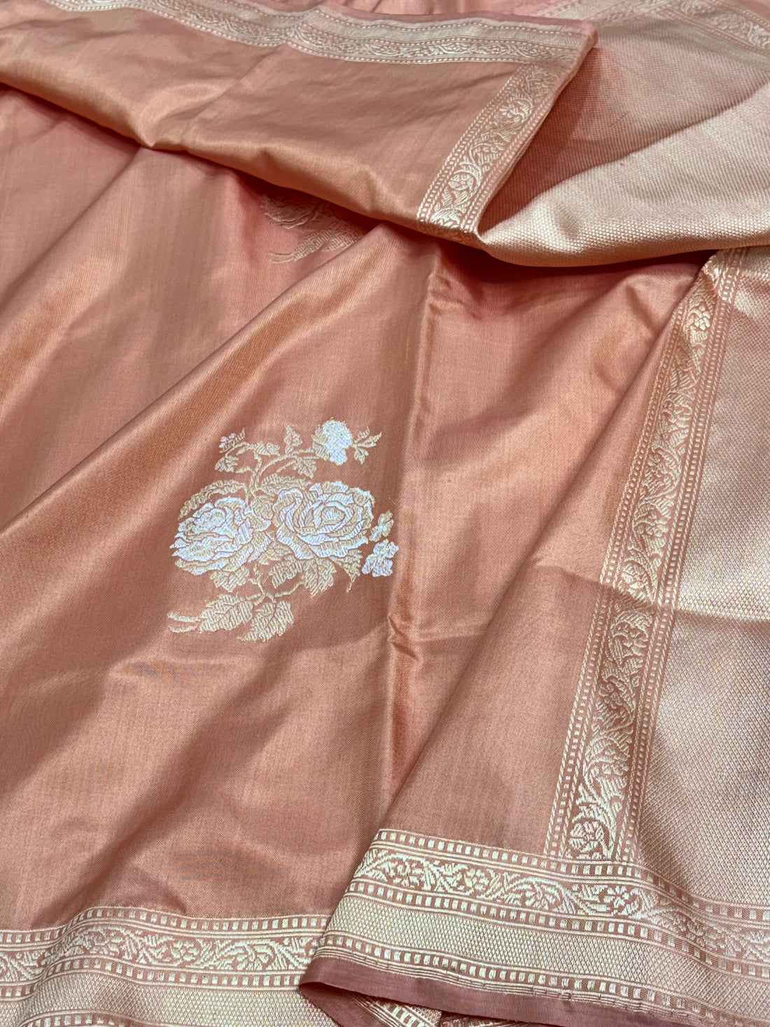 Peach Banarasi Ektara Pure Katan Silk Saree