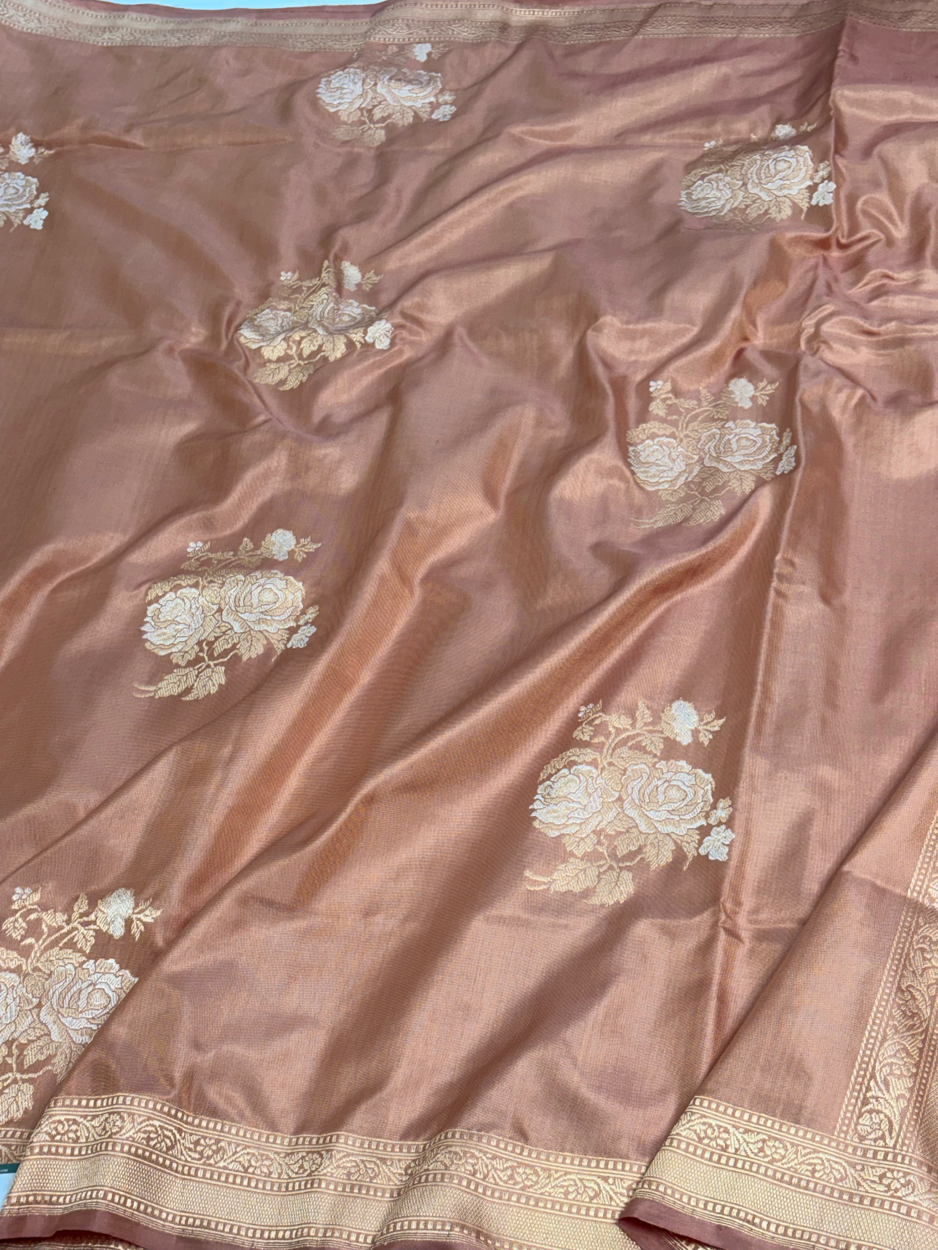 Peach Banarasi Ektara Pure Katan Silk Saree