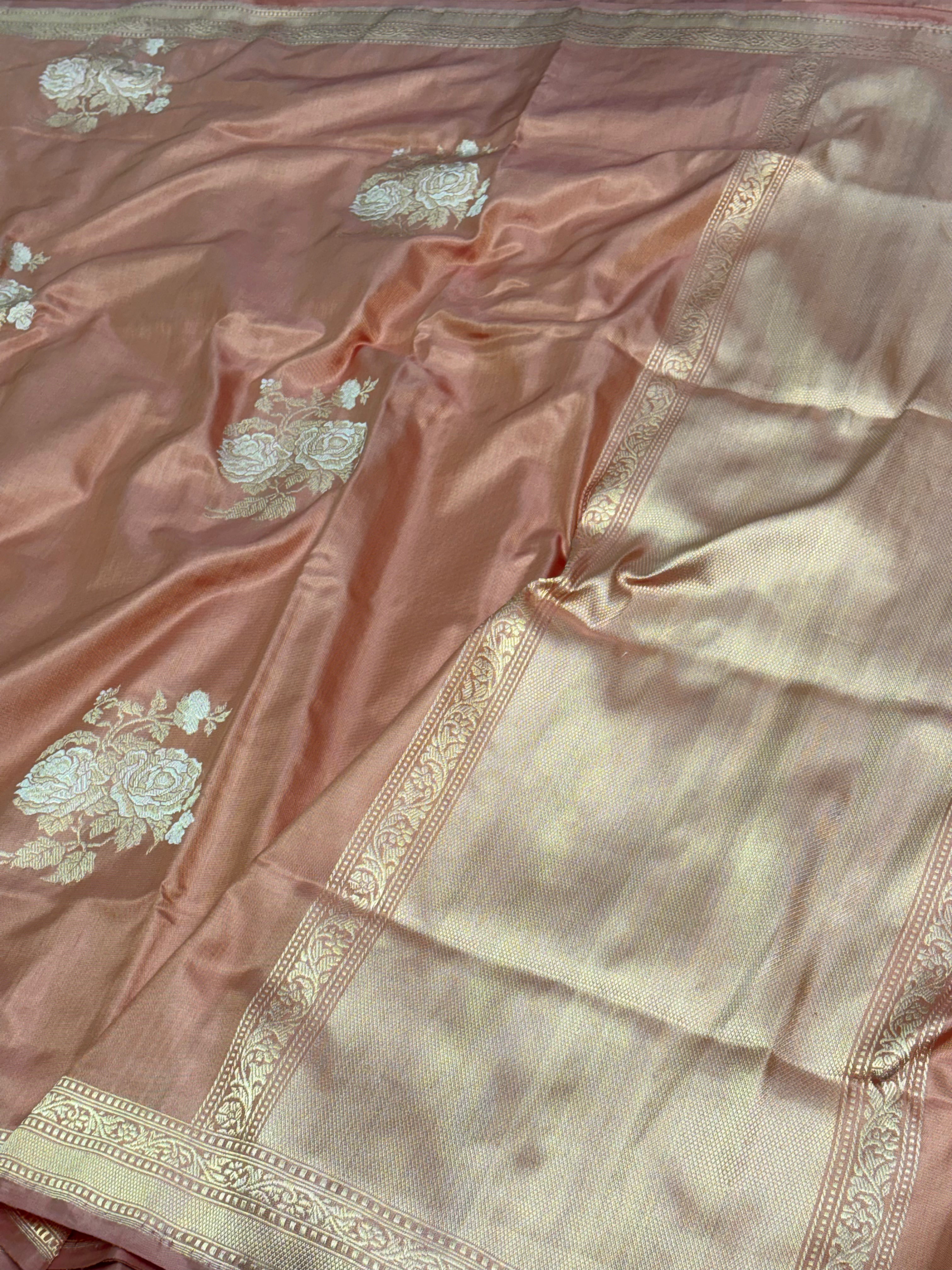 Peach Banarasi Ektara Pure Katan Silk Saree