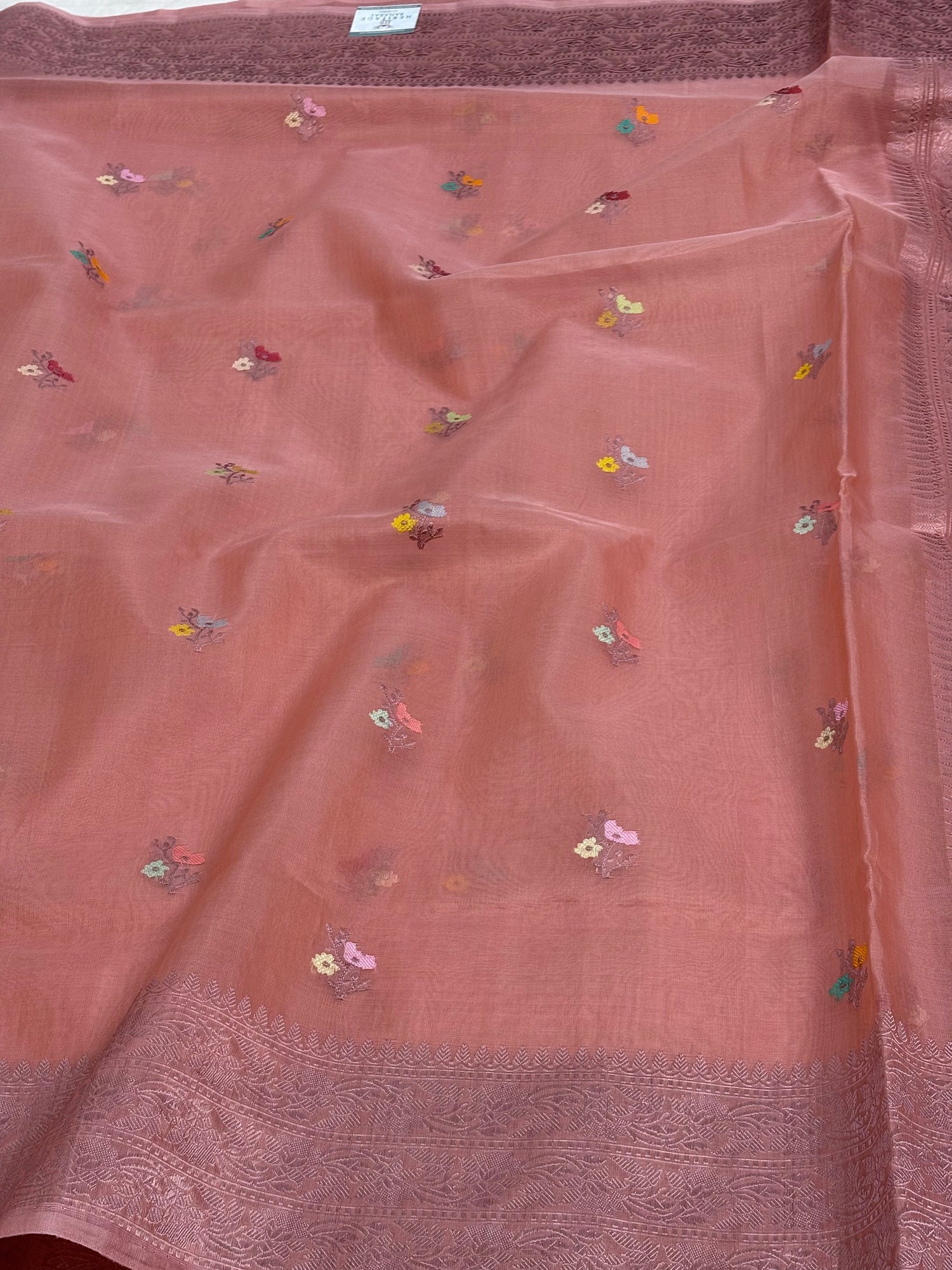 Smoke Peach Handwoven Kora Banarasi Handwoven Saree with Tilfi Buti
