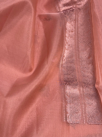 Smoke Peach Handwoven Kora Banarasi Handwoven Saree with Tilfi Buti
