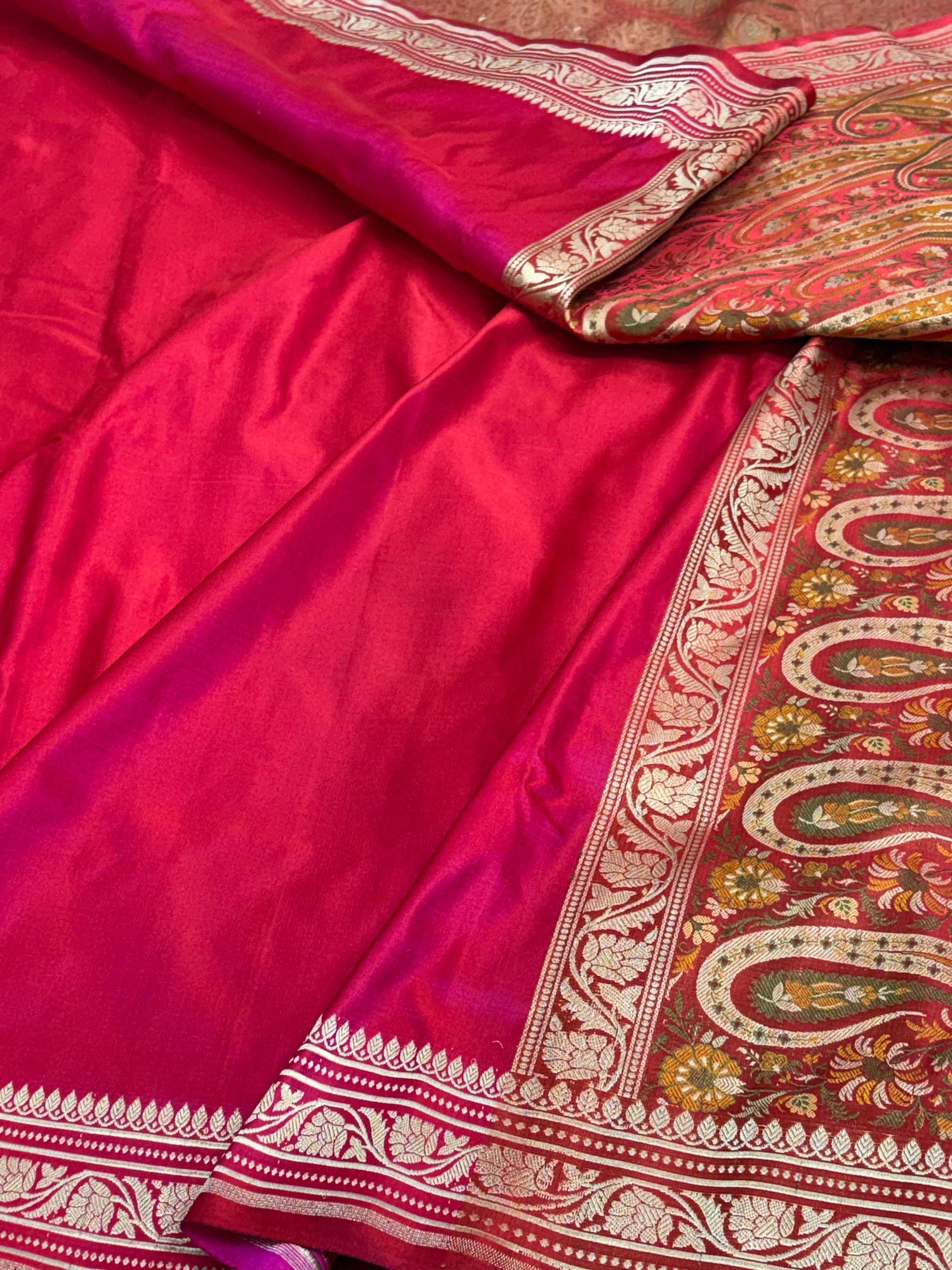 Rani Pink Handwoven Banarasi Satin Silk Saree with Pashmina Pallu
