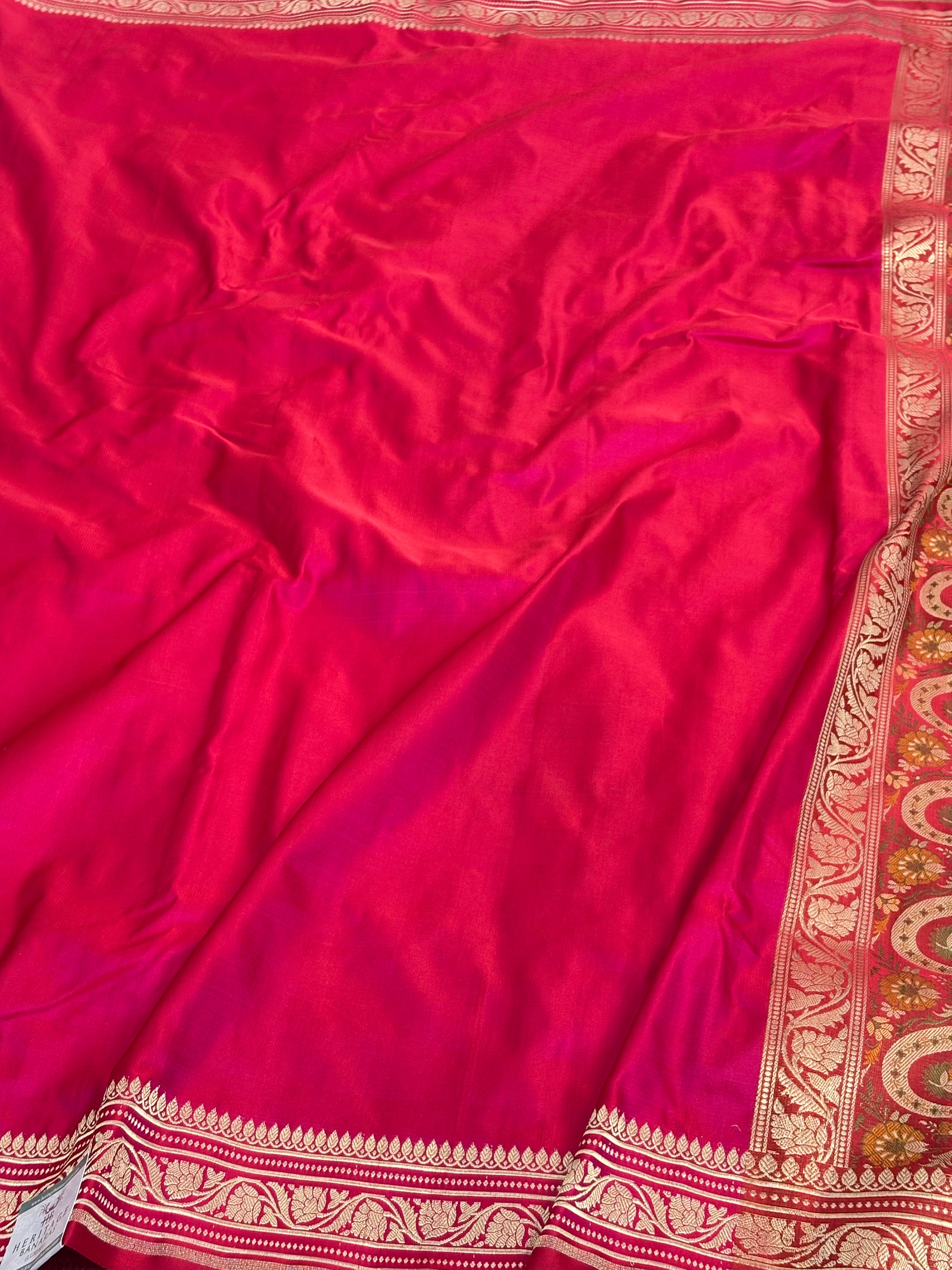 Rani Pink Handwoven Banarasi Satin Silk Saree with Pashmina Pallu
