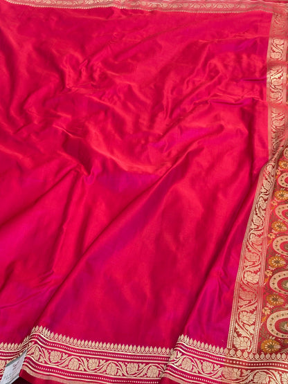 Rani Pink Handwoven Banarasi Satin Silk Saree with Pashmina Pallu