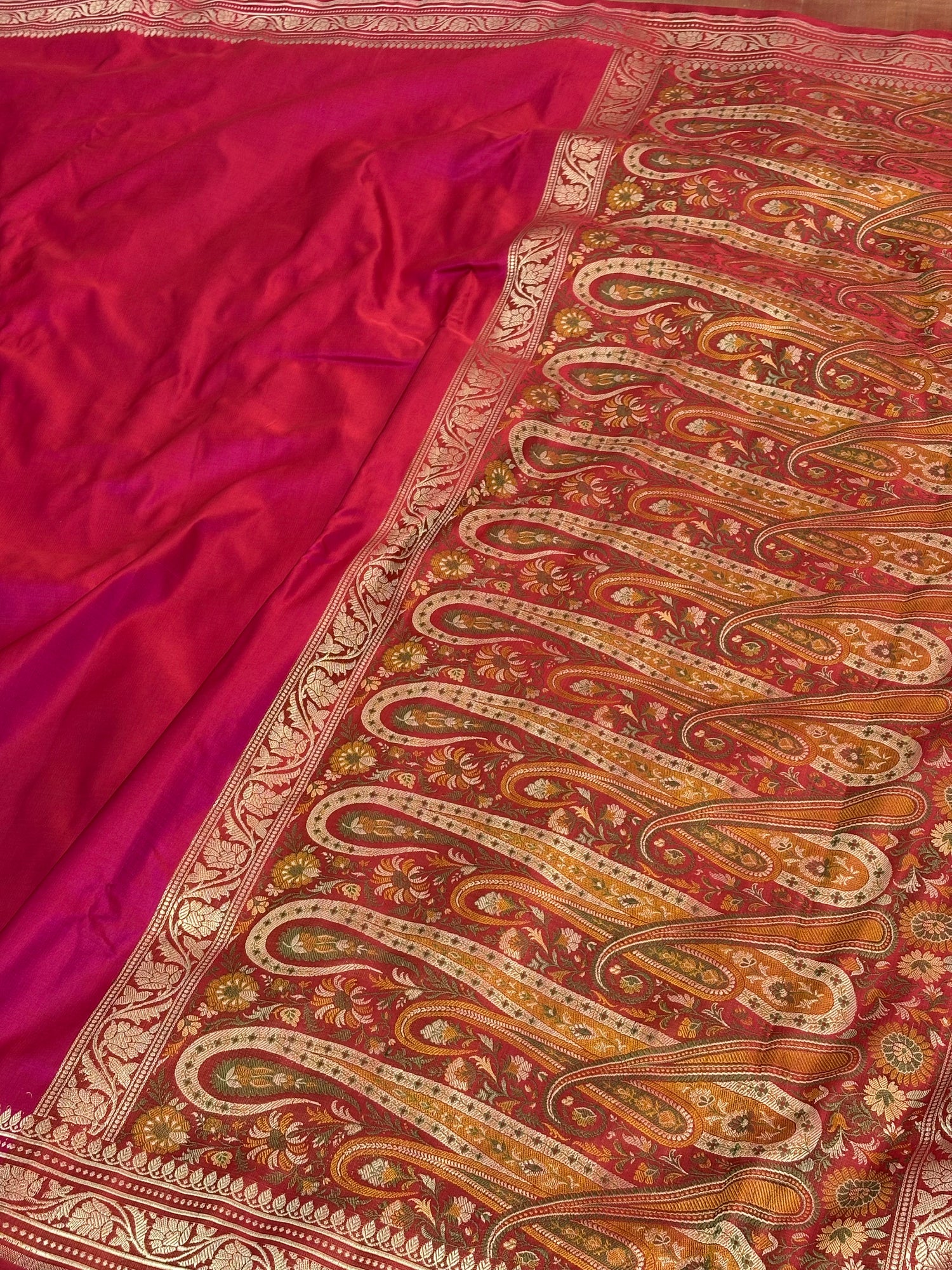 Rani Pink Handwoven Banarasi Satin Silk Saree with Pashmina Pallu