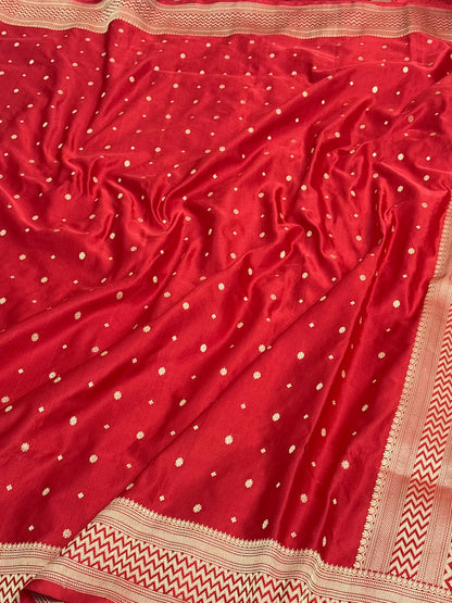 Red Handwoven Chunri Buti Banarasi Satin Silk Saree
