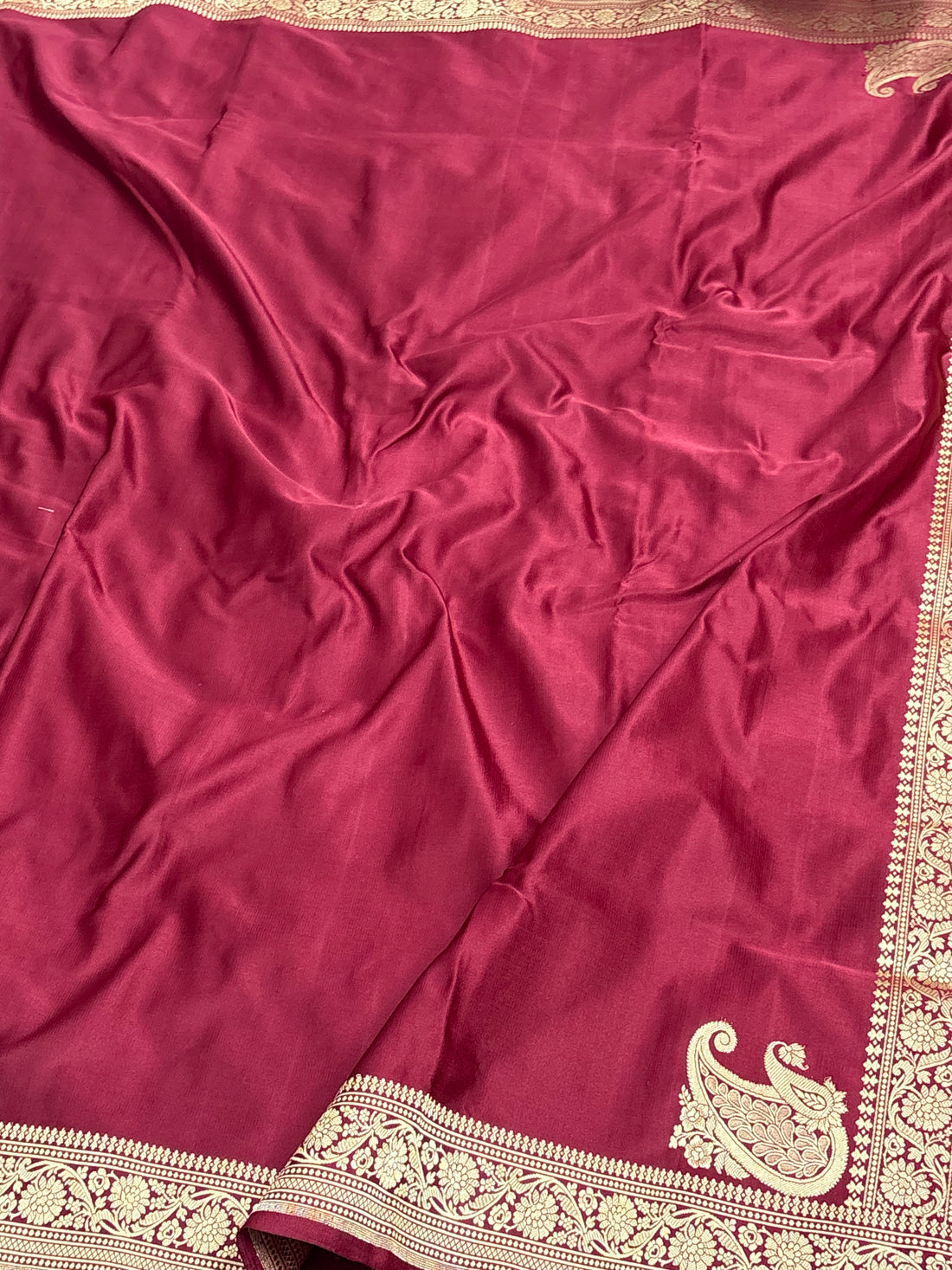 Pure Handwoven Maroon Banarasi Satin Silk Saree