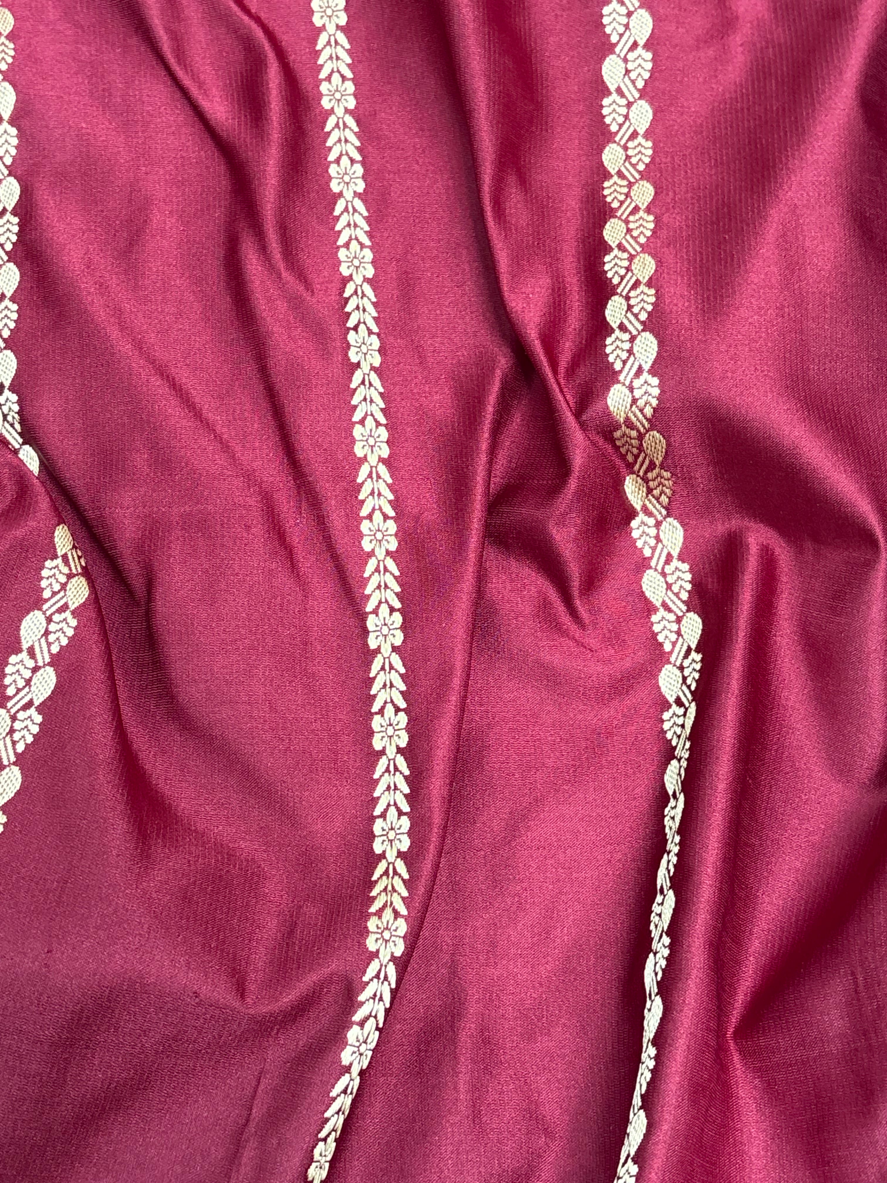 Pure Handwoven Maroon Banarasi Satin Silk Saree