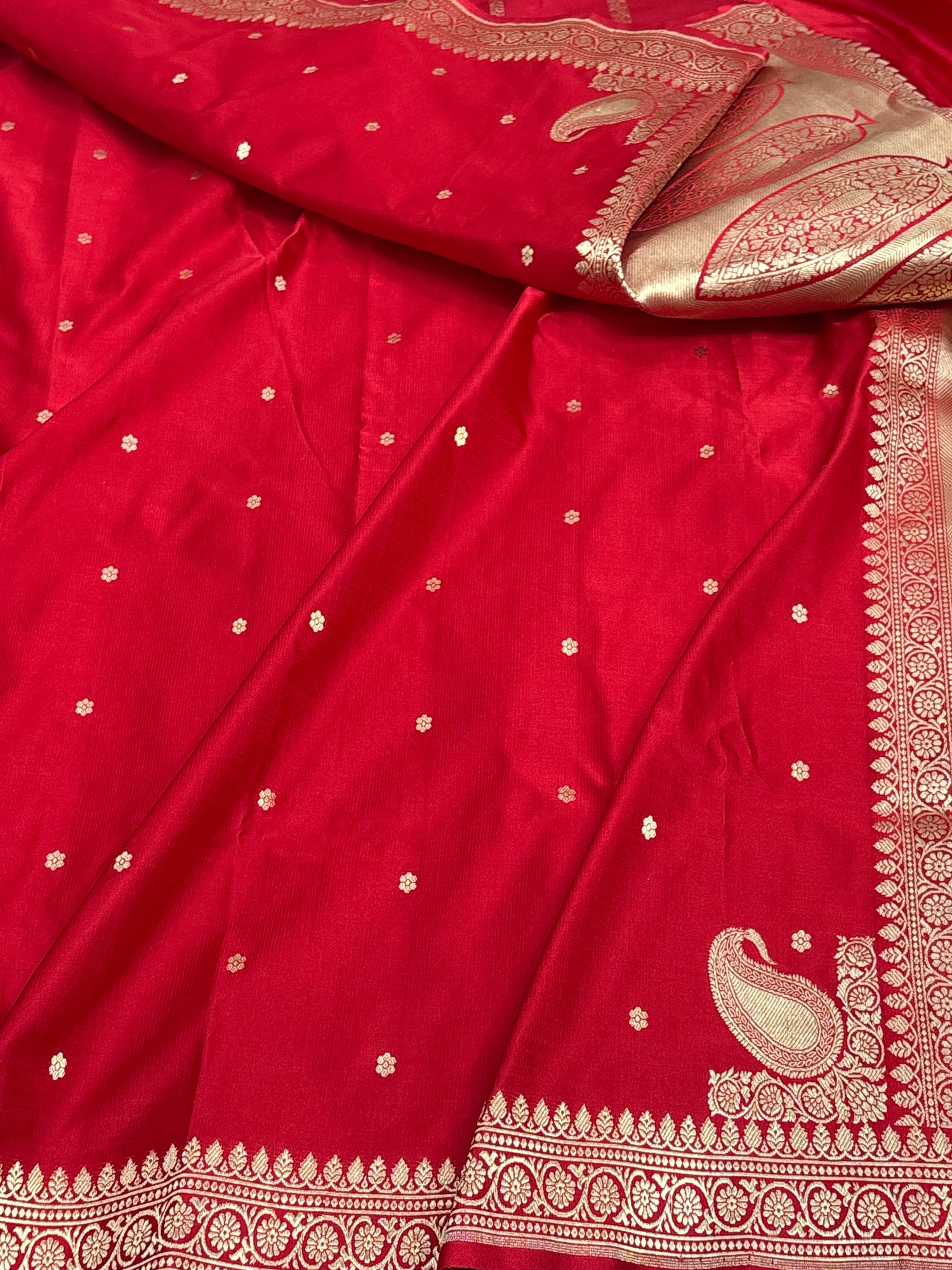 Ruby Red Banarasi Satin Silk Saree